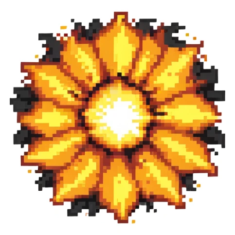 center fire explosion core, bright orange and yellow sticker