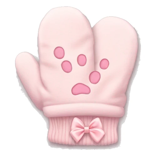 pale pink mittens with paw print and pale pink bow sticker