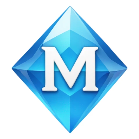 White letter m in a blue shaped diamond with white outline sticker