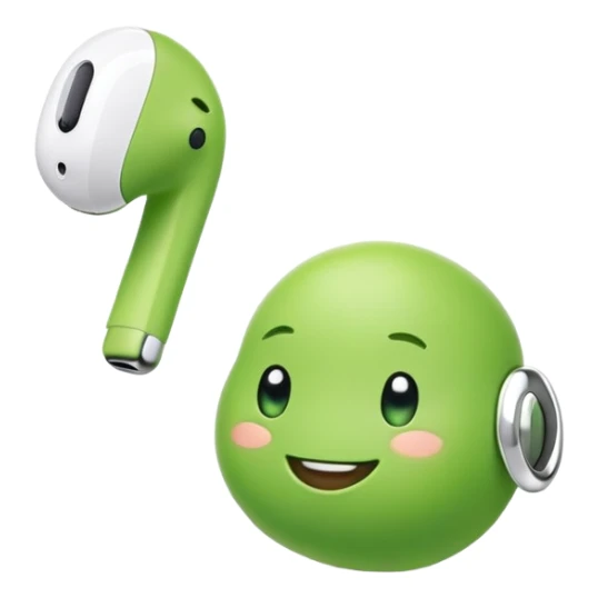 smiling cute green pea wearing airpods sticker