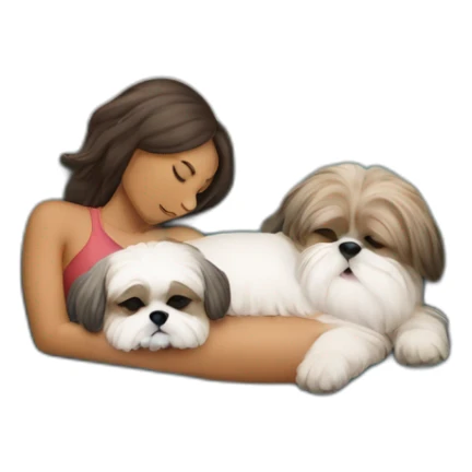 Human woman and shih tzu dog sleeping on couch sticker