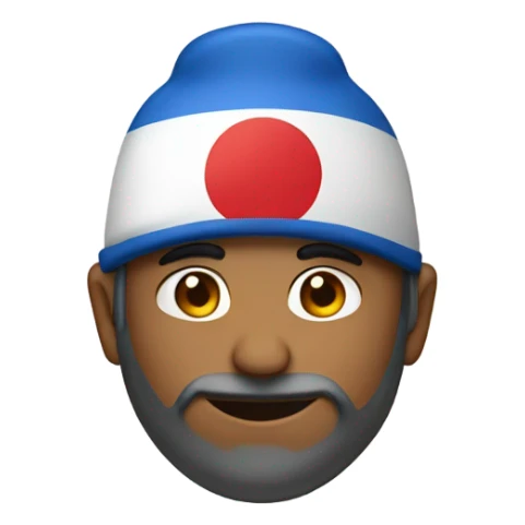 Indian man wearing blue hat with Japanese flag  sticker