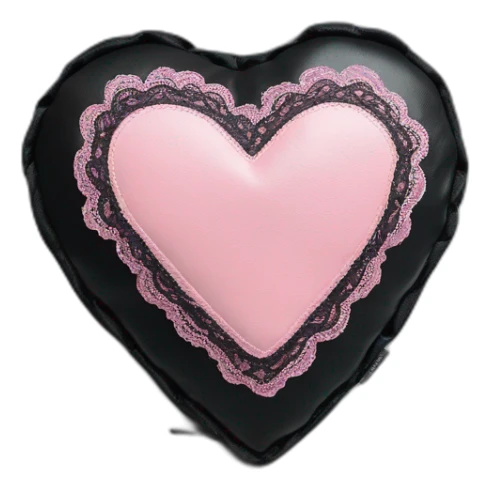black leather heart shaped cushion with pink paw print red lace border sticker