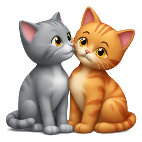 A big red cat kisses a small gray kitty sticker