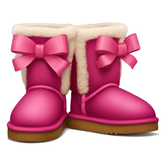 Realistic pair of raspberry color Ugg fur boots laced up with ribbon bows. sticker