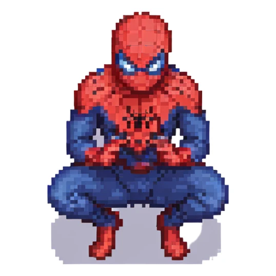 spider man crouching, pixel art style sticker