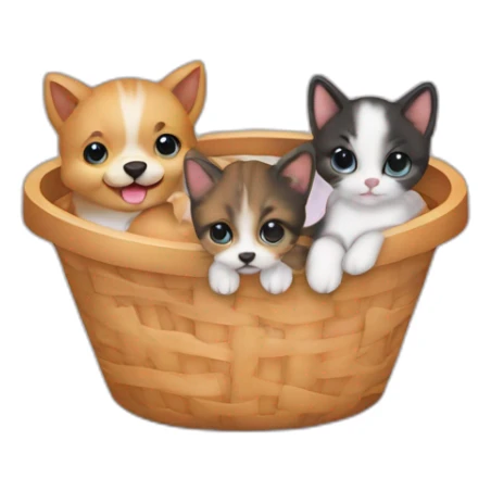 Puppy en kitten samen in een mand sticker