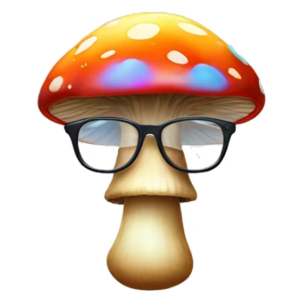 A colorful mushroom with glasses and sticker