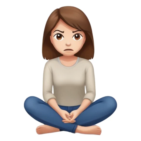 angry woman with brown hair sitting on a floor avoiding conversation sticker