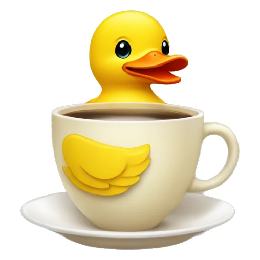 rubber yellow duck holding a cup of coffee sticker