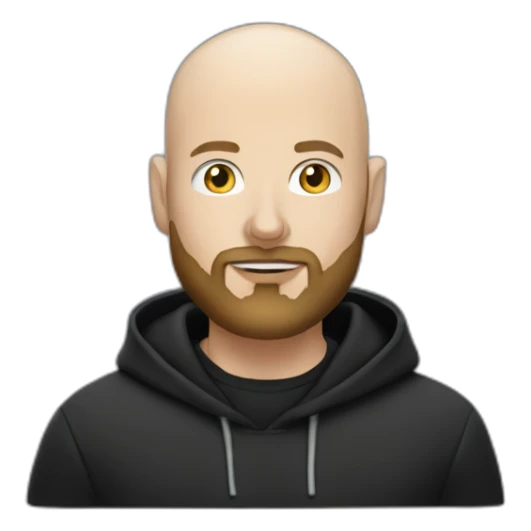 bald white man with a salt and pepper beard typing on apple computer wearing a black hoodie sticker