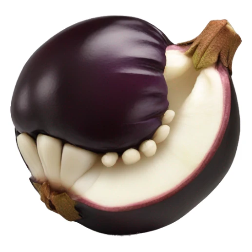Peeled mangosteen with black skin sticker