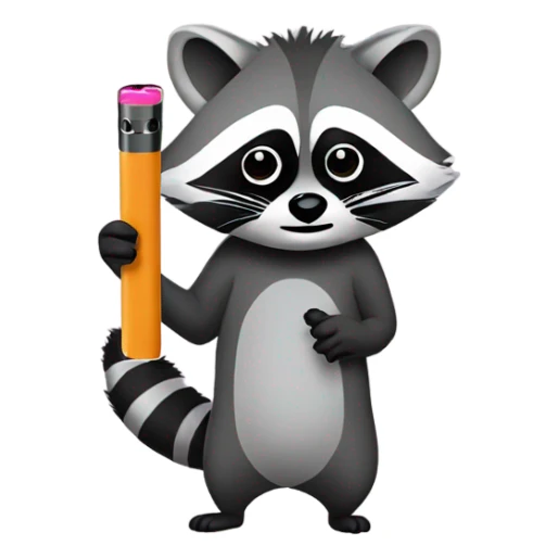 Raccoon holding a juul sticker