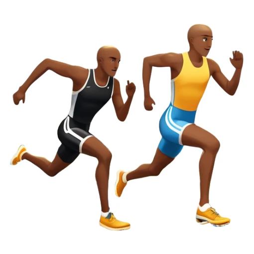 An icon featuring a running track with starting blocks and a pair of sprinting shoes in motion. The background showcases a grand stadium with cheering fans, bright sunlight, and a clear blue sky. Transparent background highlights the speed, energy, and competition of track running. sticker