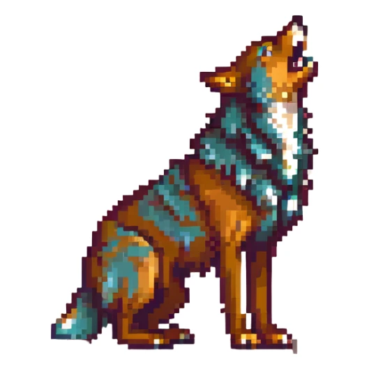 pixel art howling wolf, retro style, warm muted colors, subtle grain, nostalgic aesthetic sticker