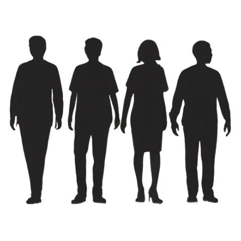 silhouette of 5 people in front sticker