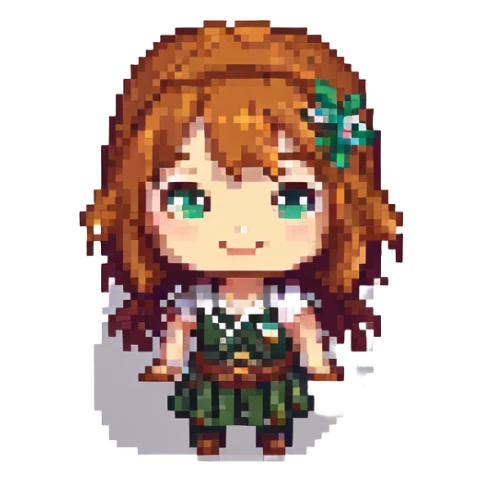 Make Hange Zoe smile in chibi pixel art style with no background. sticker