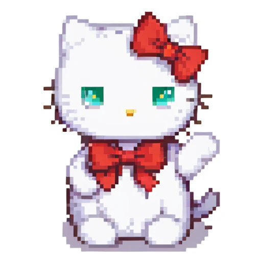 Hello Kitty waving, white cat, red bow, minimal details sticker