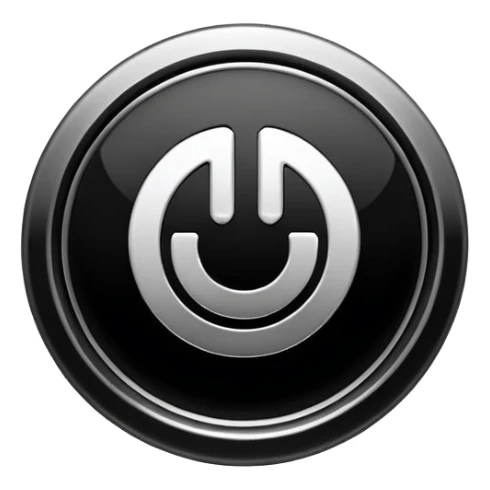 Minimalistic metallic power button emoji, perfect circle, black and white reflective metal, thin glowing outline, flat futuristic design

 sticker