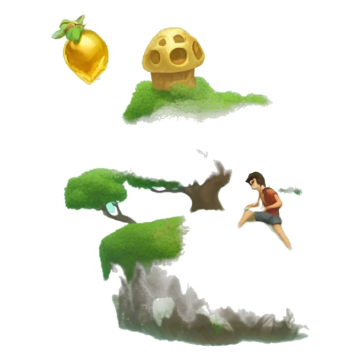 Treasure on a floating island, with a man trying to reach it sticker