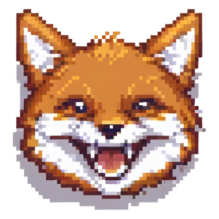 pixel art fox laughing, inspired by iPhone emoji style, 56x56px sticker