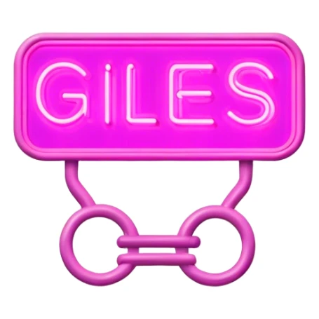 Pink neon sign with the word Giles sticker