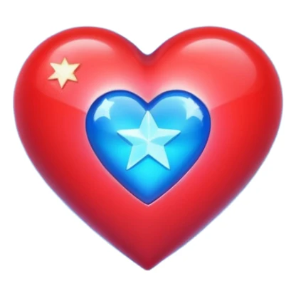 A holographic red heart with a blue star inside sticker