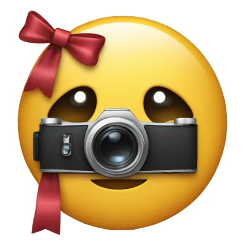 emoji smirk with a bow on its head holding a camera sticker