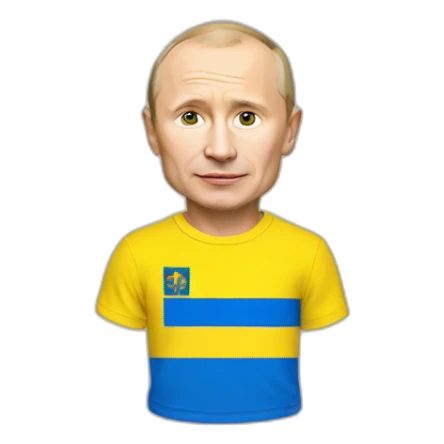 miniature putin wears ukrainian flag t shirt sticker