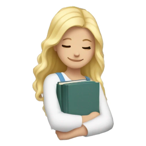 A white blonde girl hugging a pile of books sticker