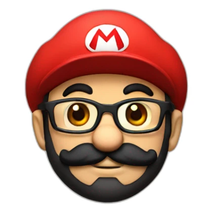 Super Mario in red hat with glasses and black beard sticker