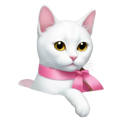 white cat with pink ribbon in a box sticker