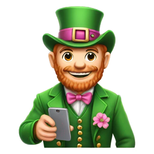 Leprechaun wearing pink holding a phone sticker