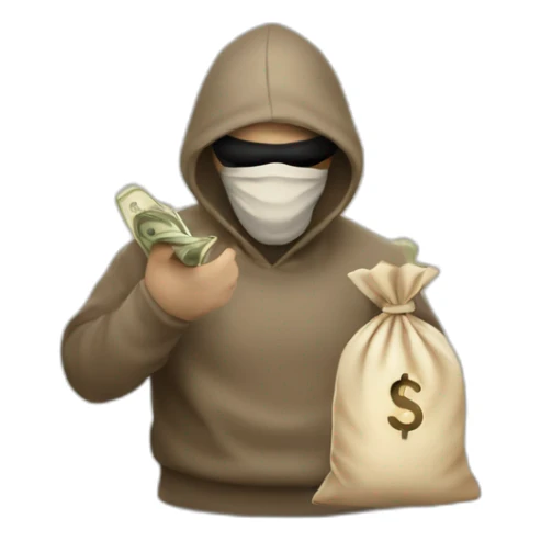 Robber with a beige cloth bag with money sign sticker