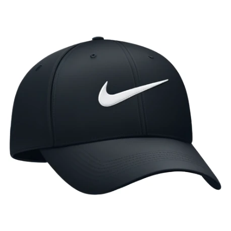 Simple black Nike cap with white Nike swoosh logo embroidered on the front. Baseball cap style. Just the hat by itself. sticker