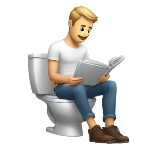 handsome man sitting on the toilet reading a magazine sticker