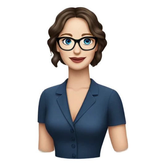 brunette elegant Jennifer Lawrence wearing glasses and blue eyes  sticker