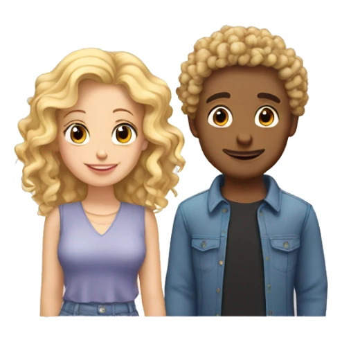 loving couple curly guy and blonde girl sticker