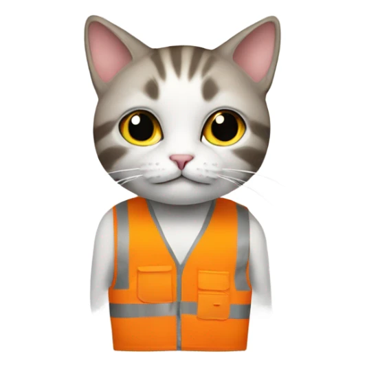 cat with a sign and an orange vest sticker