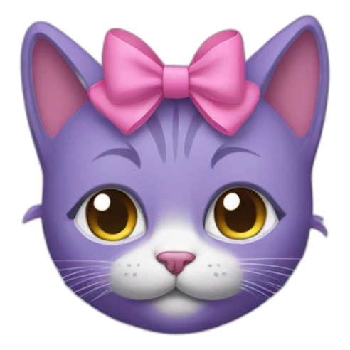 a purple cat with a pink bow on her head. sticker