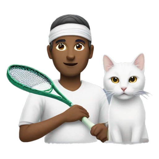 white cat and indian man holding a tennis racket  sticker