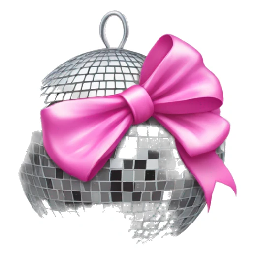 Disco ball with a pink bow on the top sticker