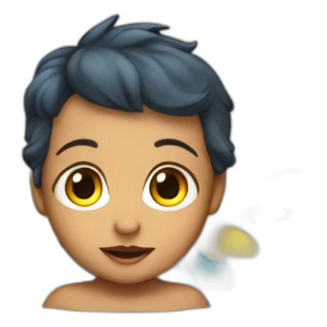 a baby with blue and yellow wings sticker