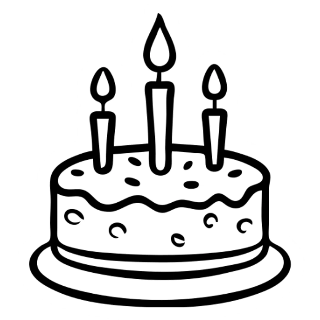 A birthday cake with lit candles and decorative frosting sticker
