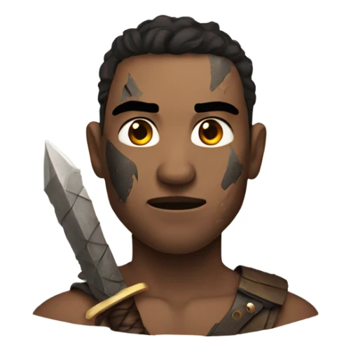 male warrior with sword and burn scars on left of face sticker