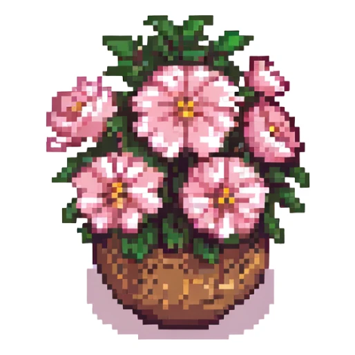 pink flowers, pixel art style, retro and charming sticker