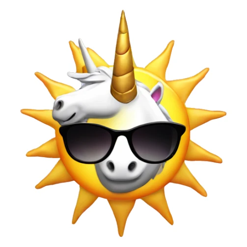 Sun wearing sunglasses with a unicorn horn sticker