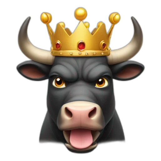 very angry bull with a crown sticker