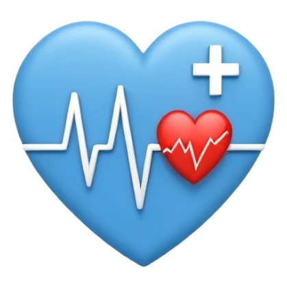 Minimal medical AI logo emoji, heart or shield shape, broken ECG line stylized as letters AI, flat vector style, clean modern healthcare design, blue and white, trustworthy, simple sticker