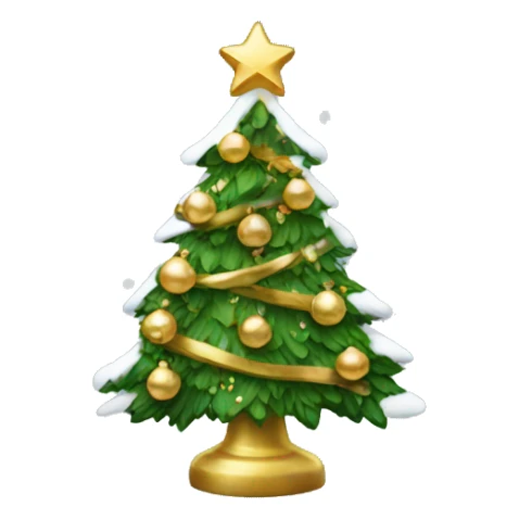 christmas tree with gold ornaments and snow on it sticker